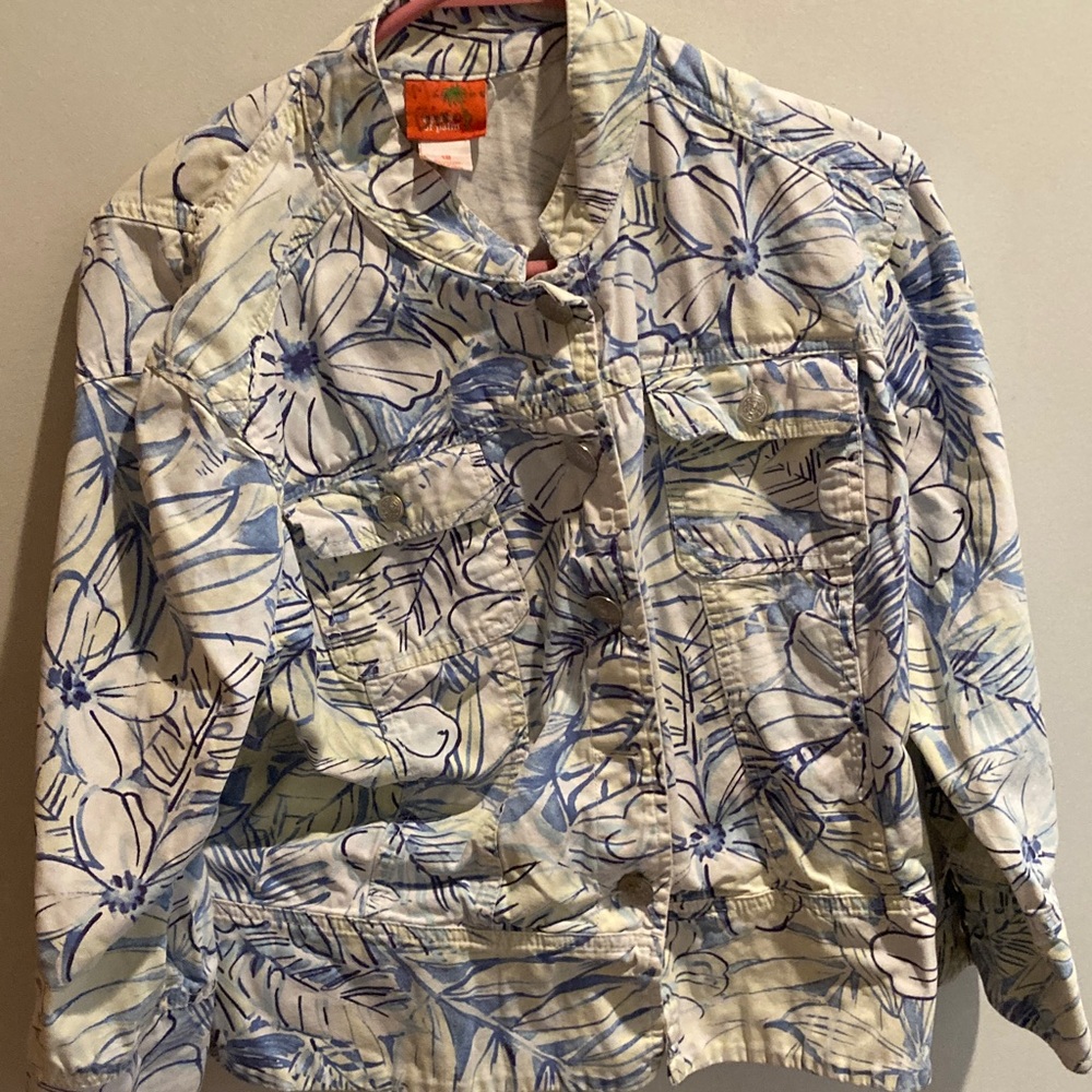 HEARTS OF PALMS Blue and White Floral Jacket